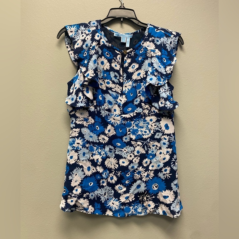 Draper James Blue Floral 100% Silk Top Size 2